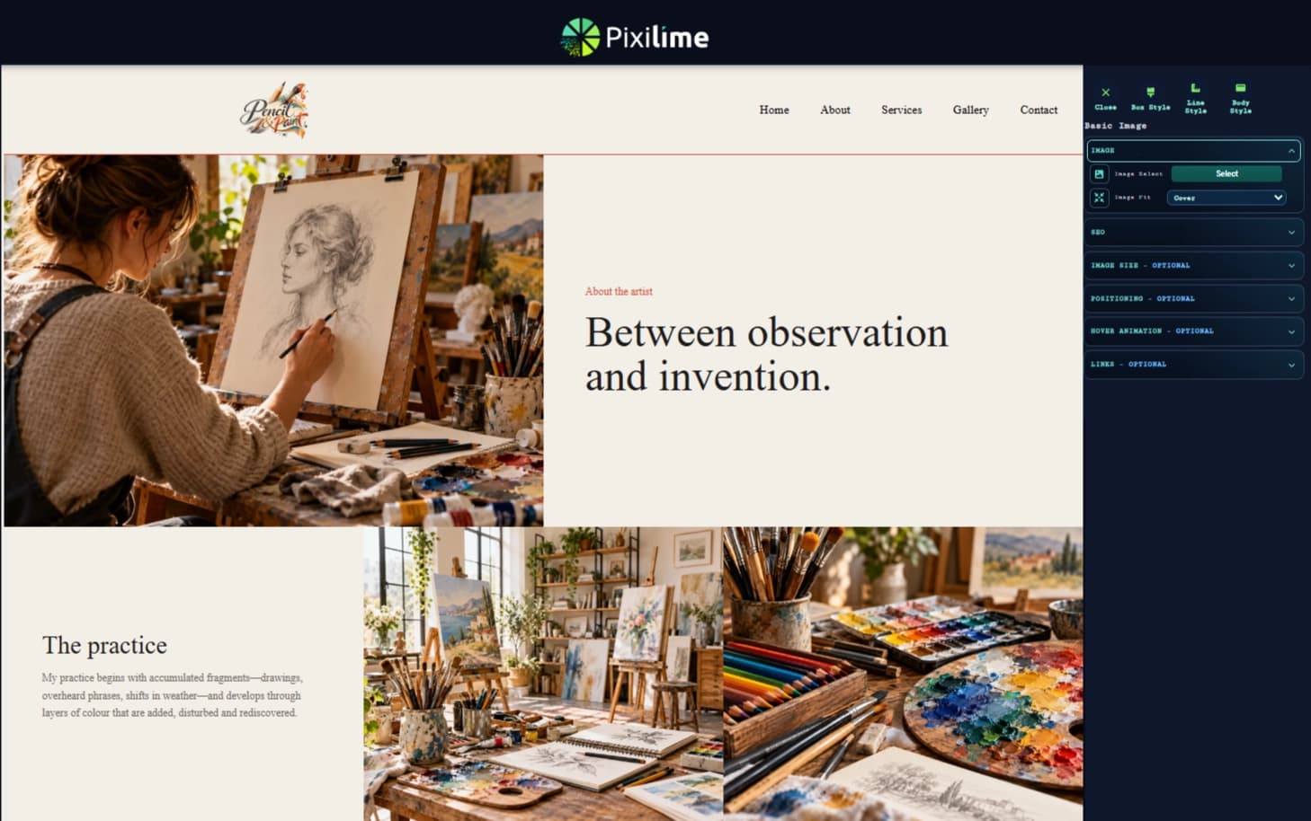 The Pixilime designer dashboard, showing tools for Domains, Websites, Subscriptions and Web Enquiries